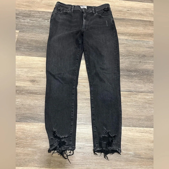AGOLDE Black Skinny High Rise Crop Distressed Ripped Denim Jeans Size 32 - Picture 2 of 13